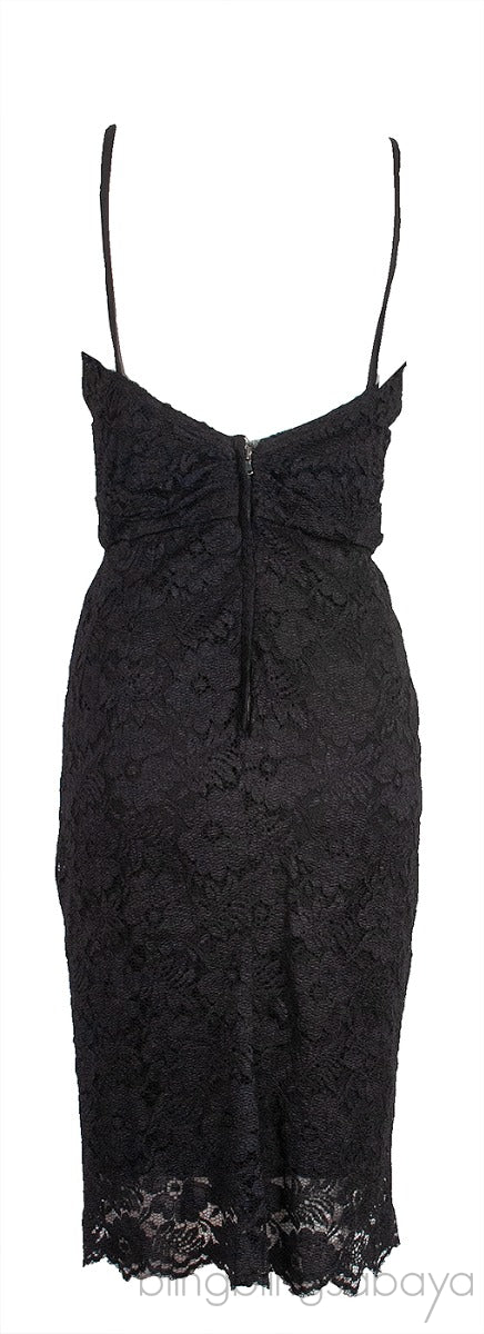 Gathered Front Black Lace Mini Dress