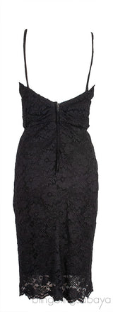 Gathered Front Black Lace Mini Dress