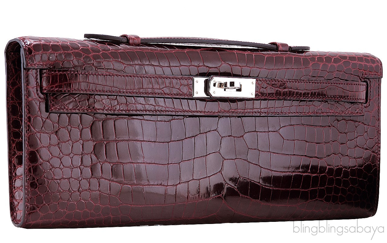 Kelly Cut Porosus Crocodile Bordeaux