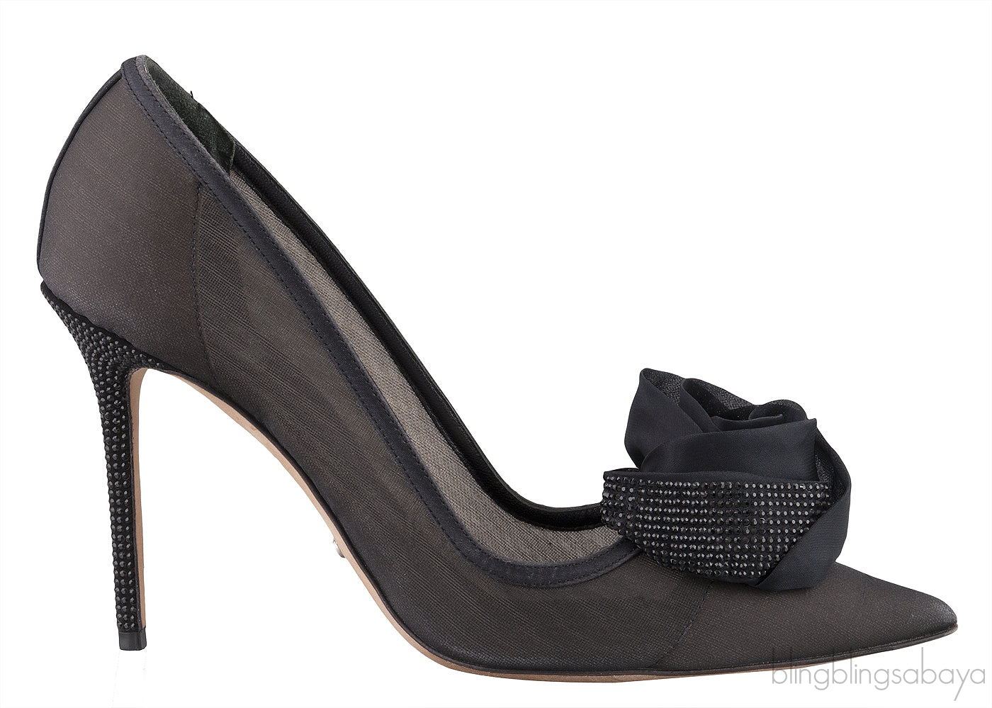 Black Floral Crystal Heels