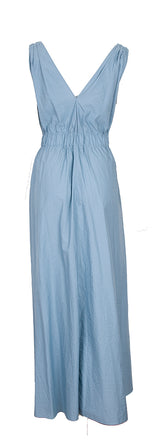 Blue Poplin Monili Shoulder Belted Midi Dress