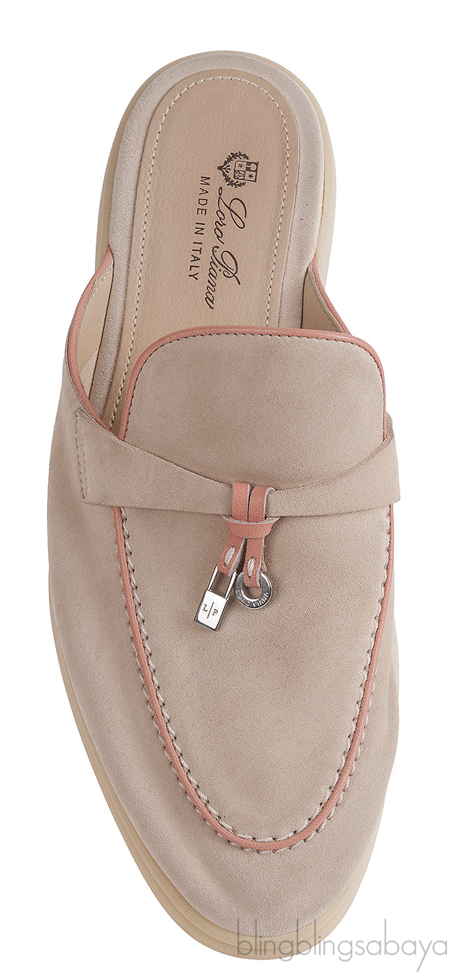 Loro Piana Babouche Charms Walk Loafers Beige Pink Mules
