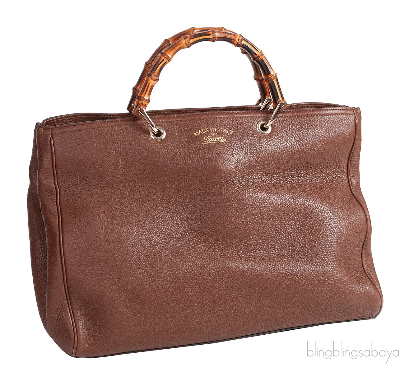 Brown Leather Bamboo Shopper Tote