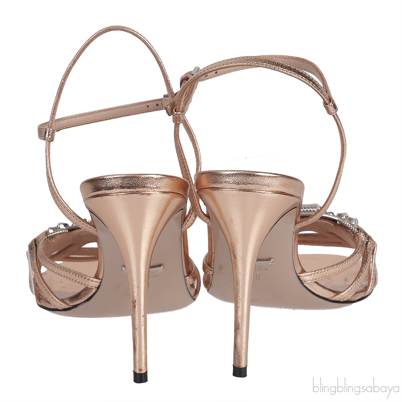 Gucci Rose Gold Metallic Crystal Sandals