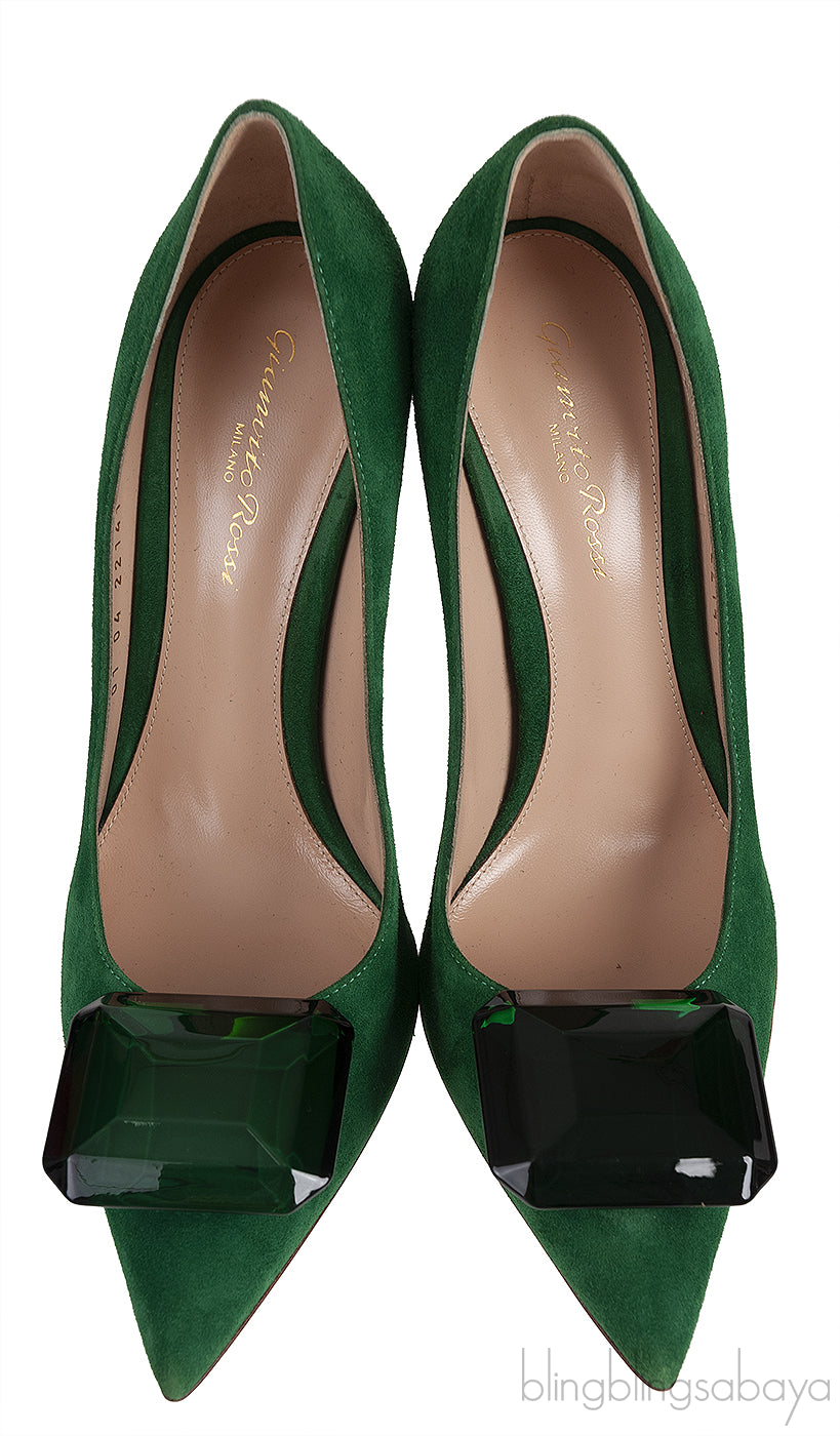 Emerald Jaipur 105 Embellished Suede Pumps