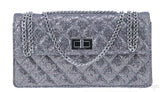 2.55 Silver Quilted Glitter Flap Bag