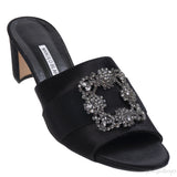 Manolo Blahnik Martamod Black Satin Mules