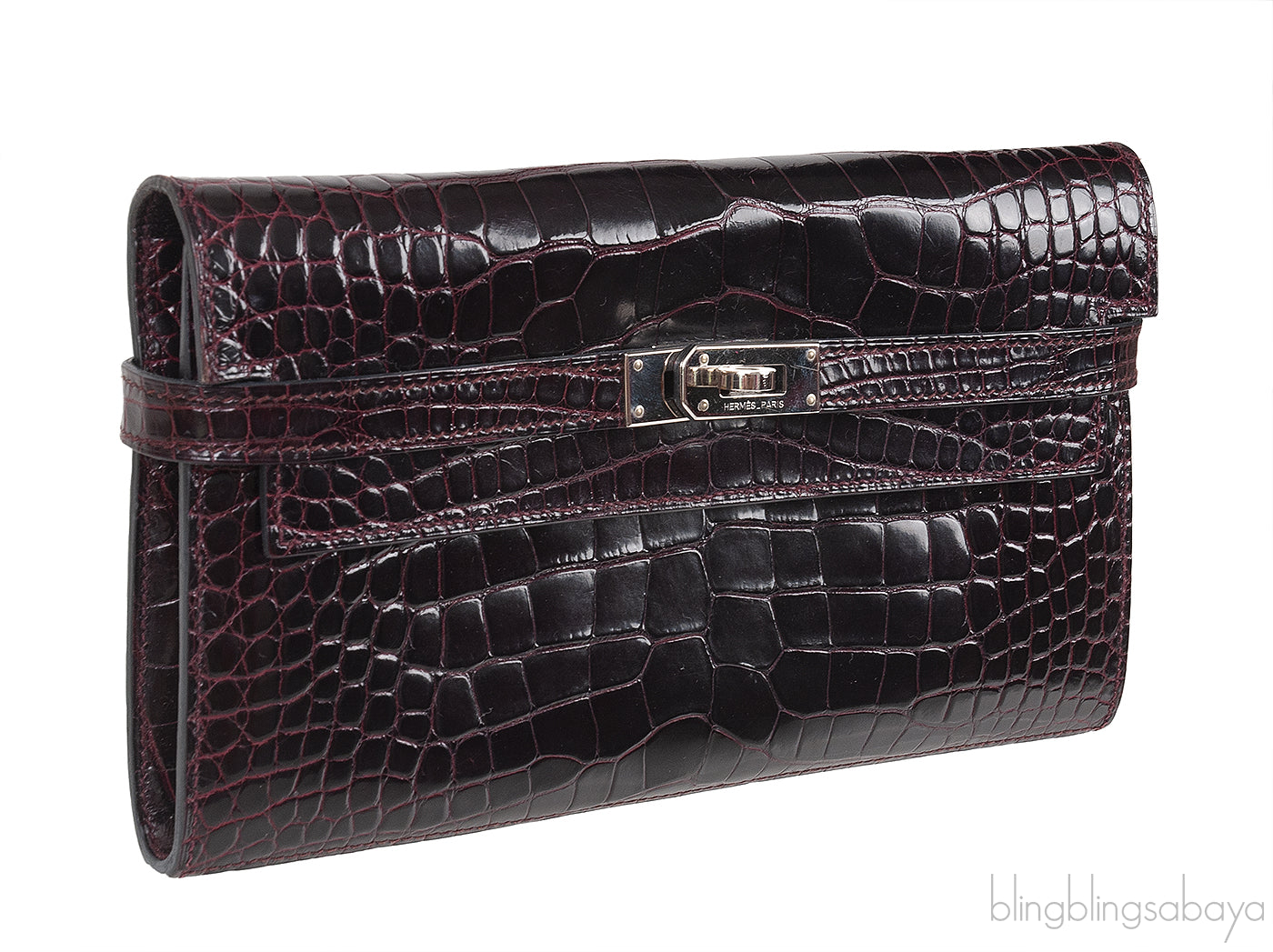 Hermes Kelly Wallet Burgundy Crocodile PHW