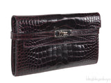 Hermes Kelly Wallet Burgundy Crocodile PHW