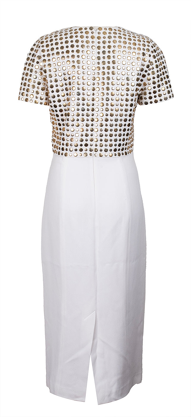 Burberry White Gold Studs Midi Dress