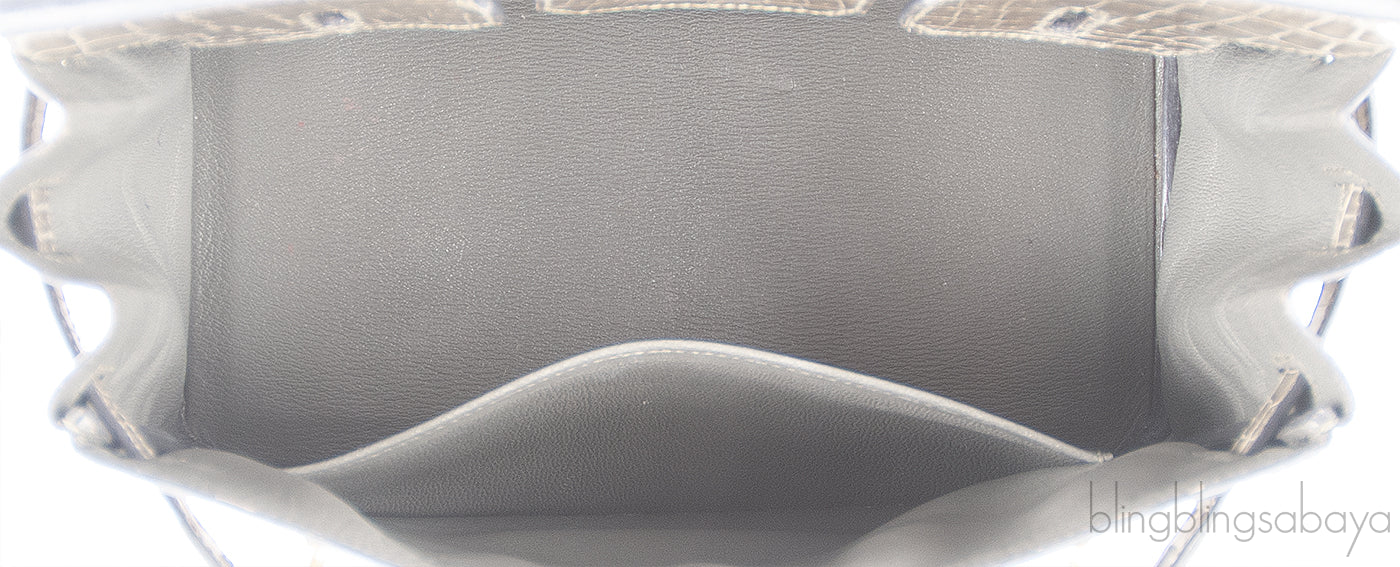 Hermes Birkin 25 Gris Tourterelle Crocodile GHW