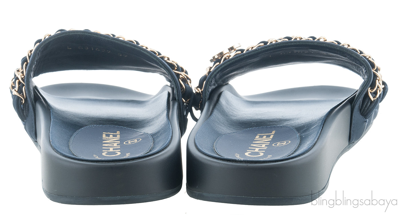 Chanel Blue Chain Slip-on Sandals