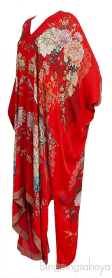 Red Floral Print Silk Kaftan Dress