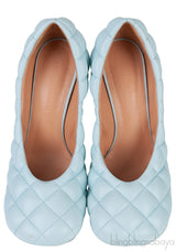 Bottega Veneta Light Blue Padded Block Square Toe Quilted Heels 37.5