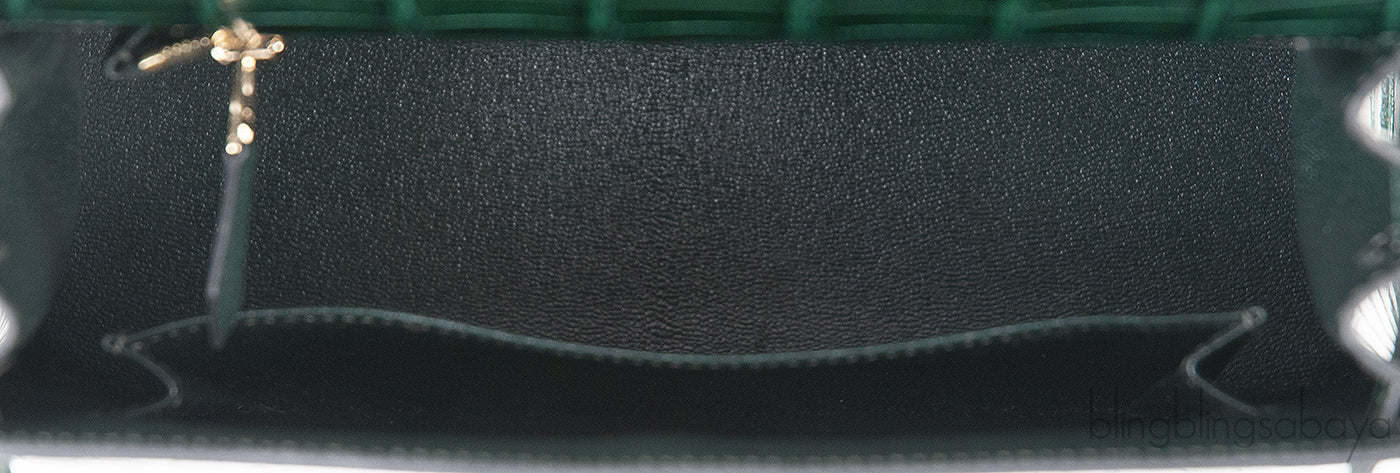 Kelly 25 Sellier Vert Fonce Patent Crocodile GHW