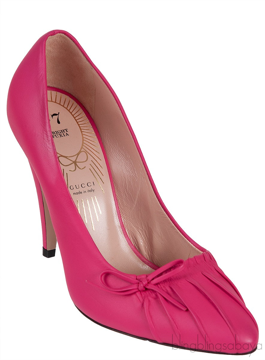 Bright Fuchsia Nappa Leather Decollete Bow Pumps