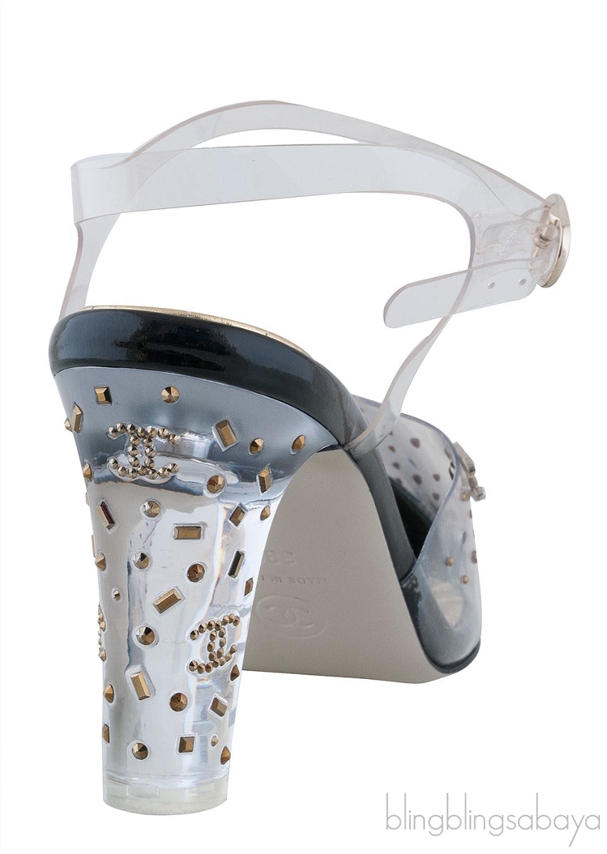 PVC Crystal & Fabric Cap Toe Slingback