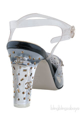 PVC Crystal & Fabric Cap Toe Slingback