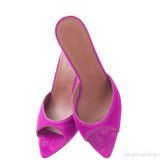 Amina Muaddi Magenta Pony Hair Caroline Sandals