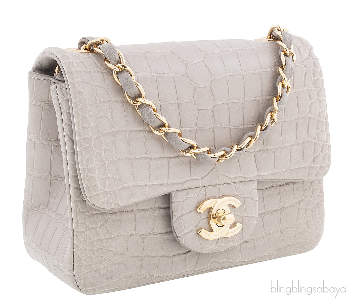 Grey Pearl Crocodile Mini Flap Bag