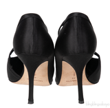Black Satin Pointed Toe Heels