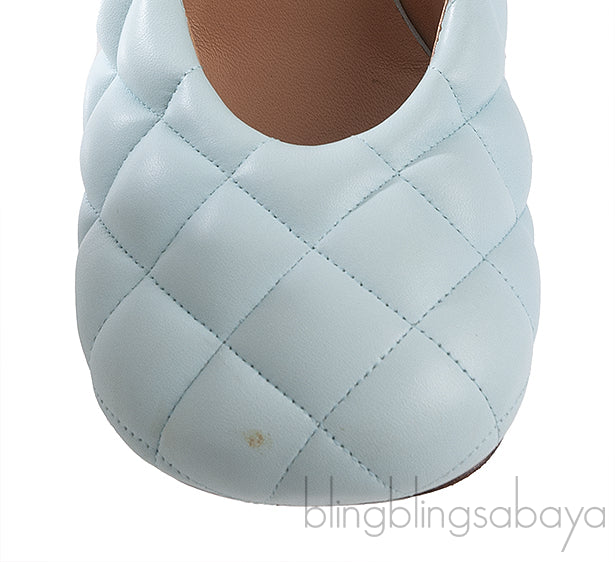 Bottega Veneta Light Blue Padded Block Square Toe Quilted Heels 37.5