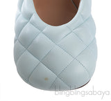 Bottega Veneta Light Blue Padded Block Square Toe Quilted Heels 37.5