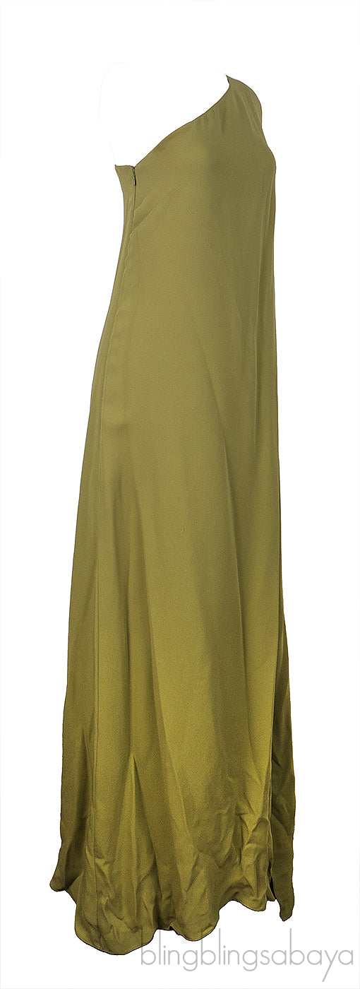 Valentino Green Silk Crepe Flared One-Shoulder Dress