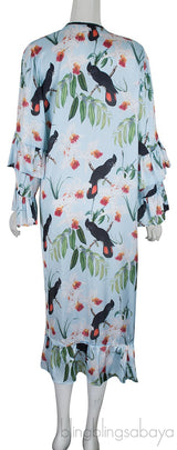 Bird Print Ruffled Kimono