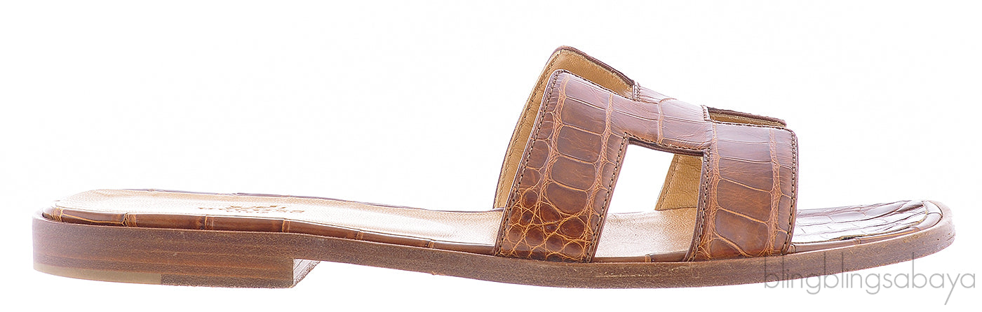 Oran Sandals Brown Crocodile