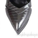 Yves Saint Laurent Gun Metal Lizard Print Pointed Pump