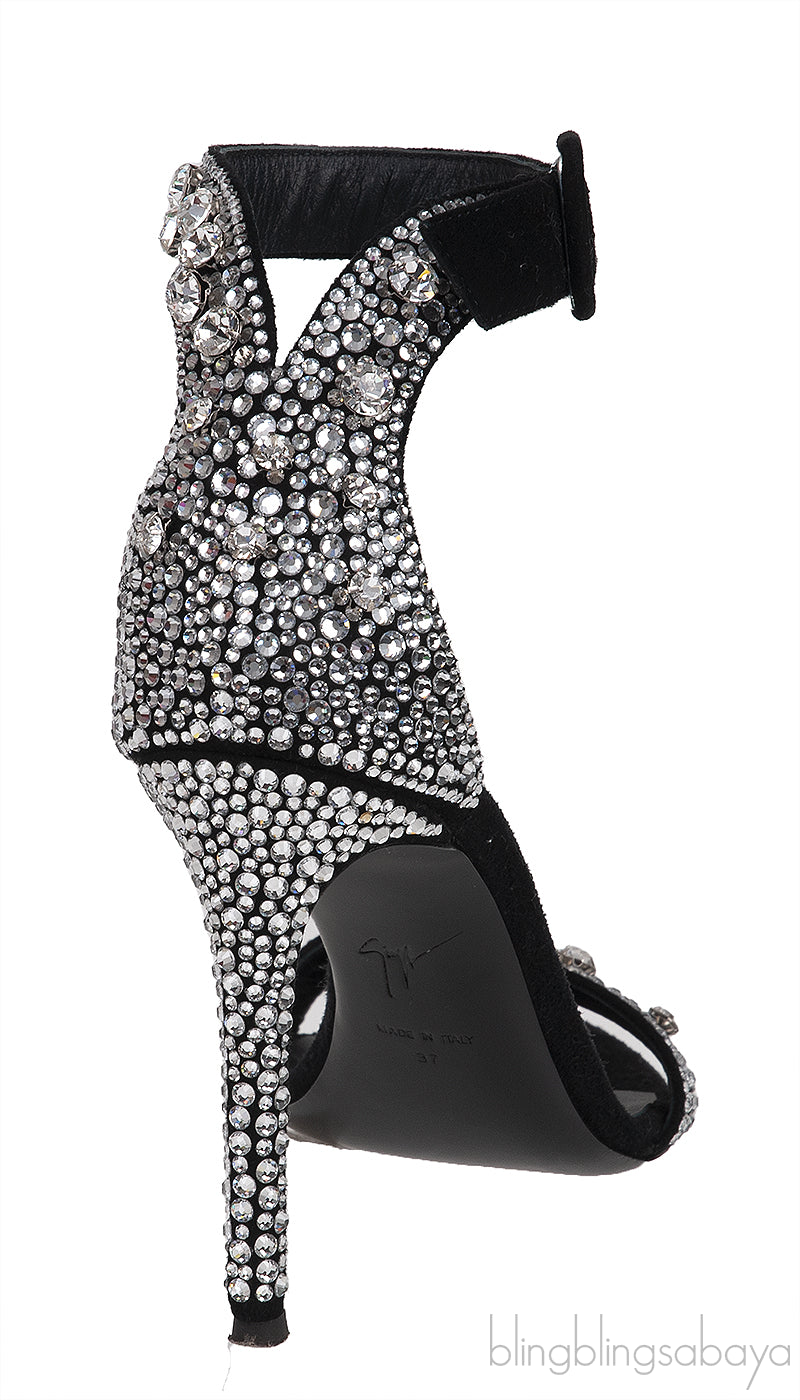 Black Suede Crystal Sandals