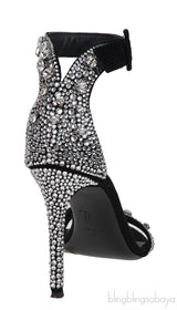 Black Suede Crystal Sandals