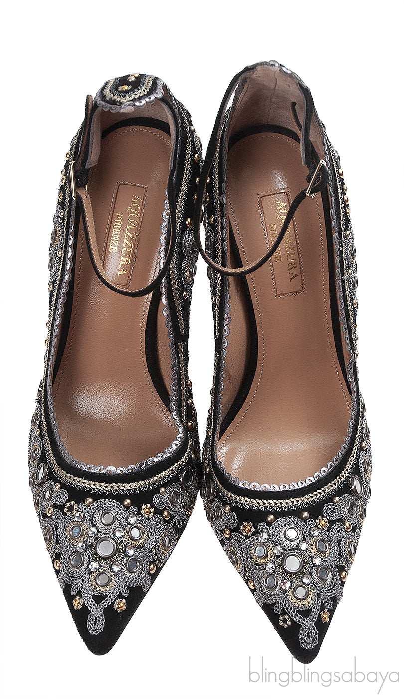 Aquazzura Black Embellished Jaipur Pumps