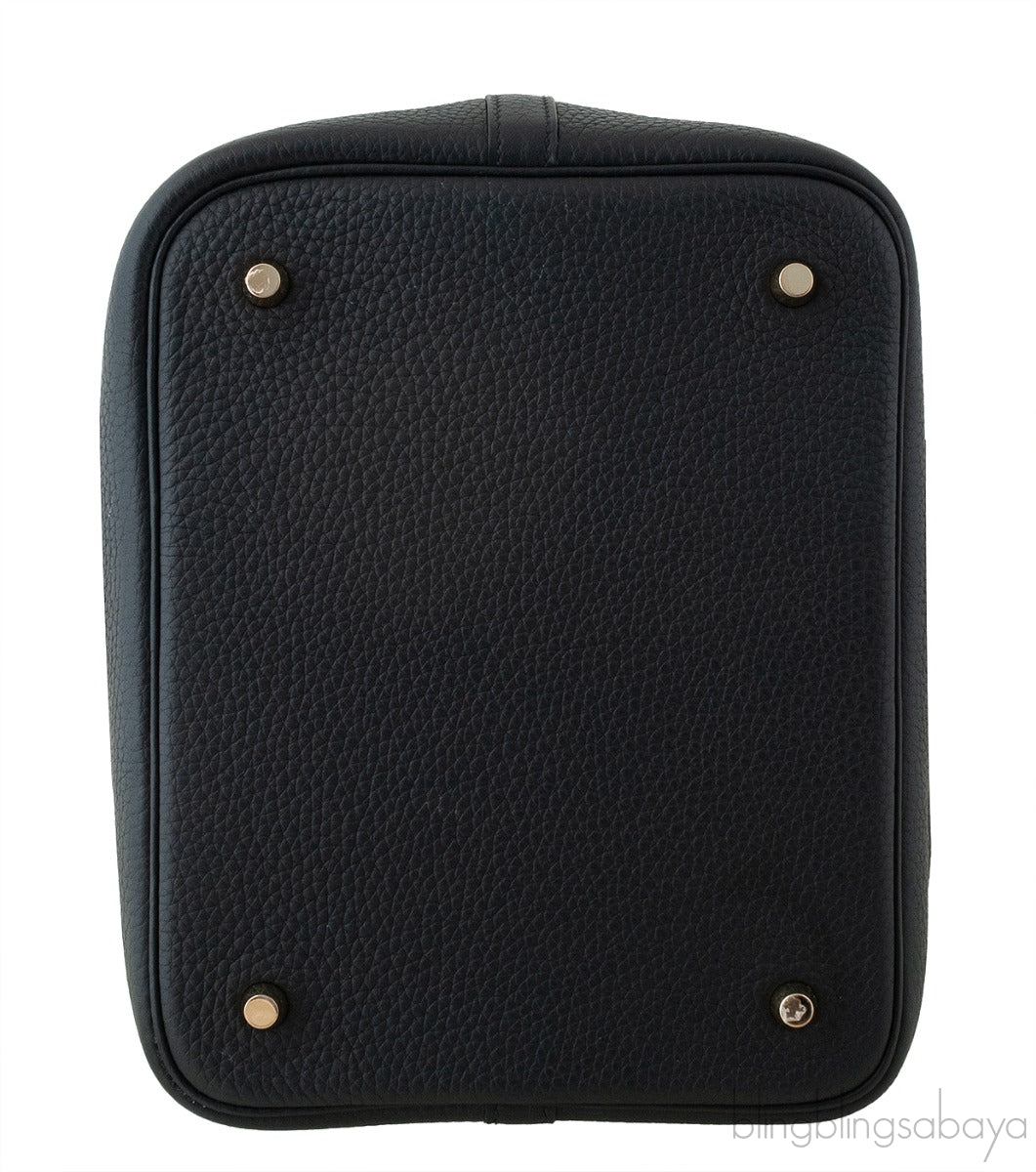 Hermes Picotin 22 Touch Black Matte Crocodile Handle Bag
