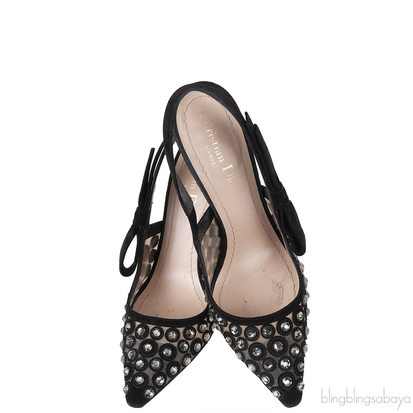Black Suede Mesh Strass Pointed Toe Heels