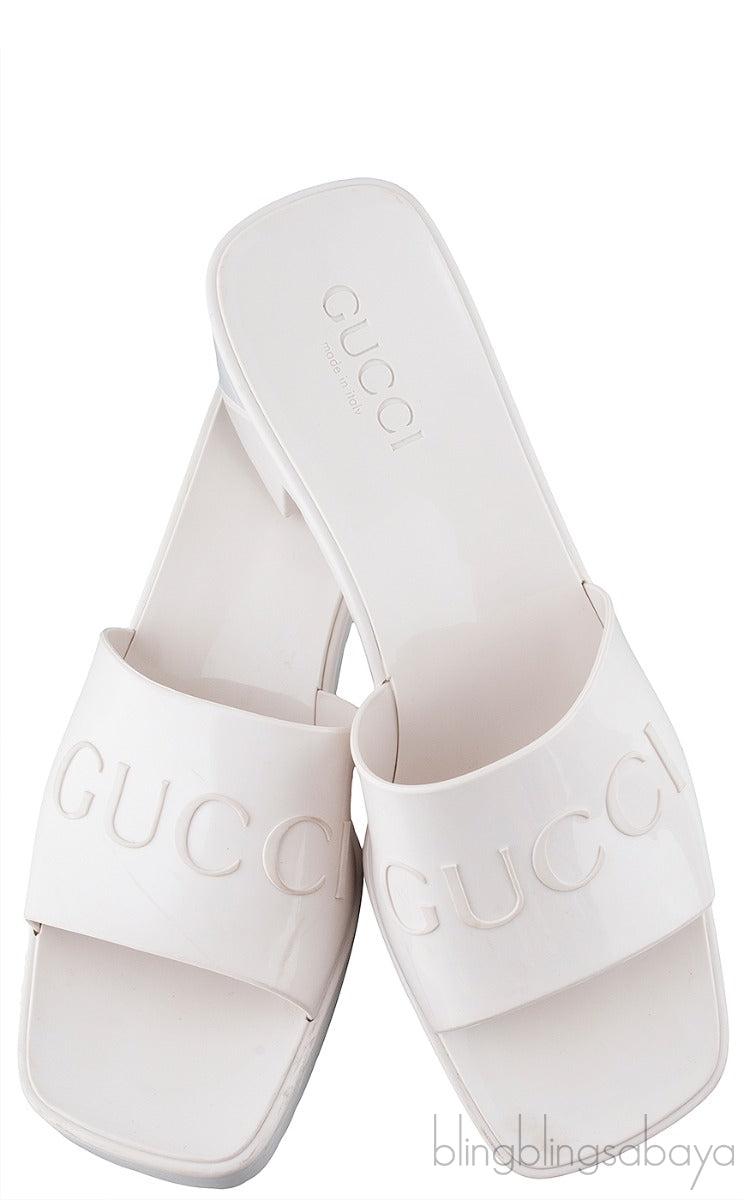 White Rubber Slide Sandals