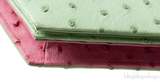 Laykh Apple Green & Pink Ostrich Trapezoid Clutch