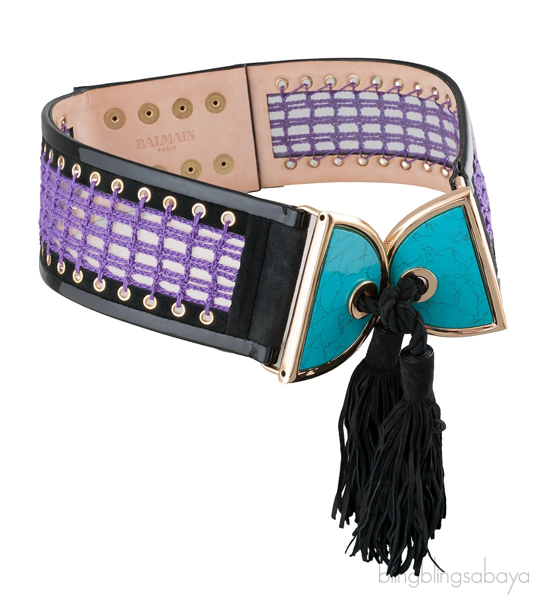 Turquoise Embellished Crochet & Suede Belt