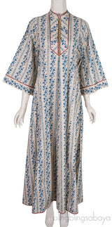 Blue Floral-print Cotton-blend Kaftan