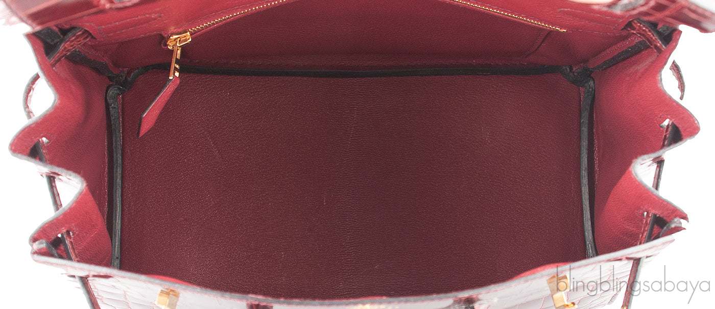 Birkin 25 Bordeaux Crocodile GHW