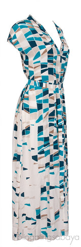 Blue Multicolor Print Belted Dress
