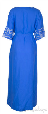 Blue Linen Embroidered Kaftan Dress