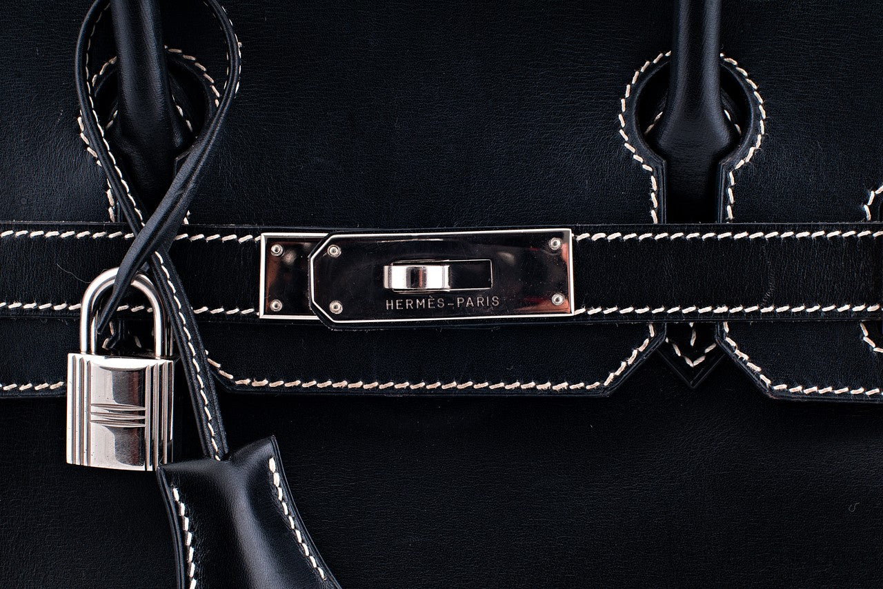 Birkin 30 Black Box Beige Stitching