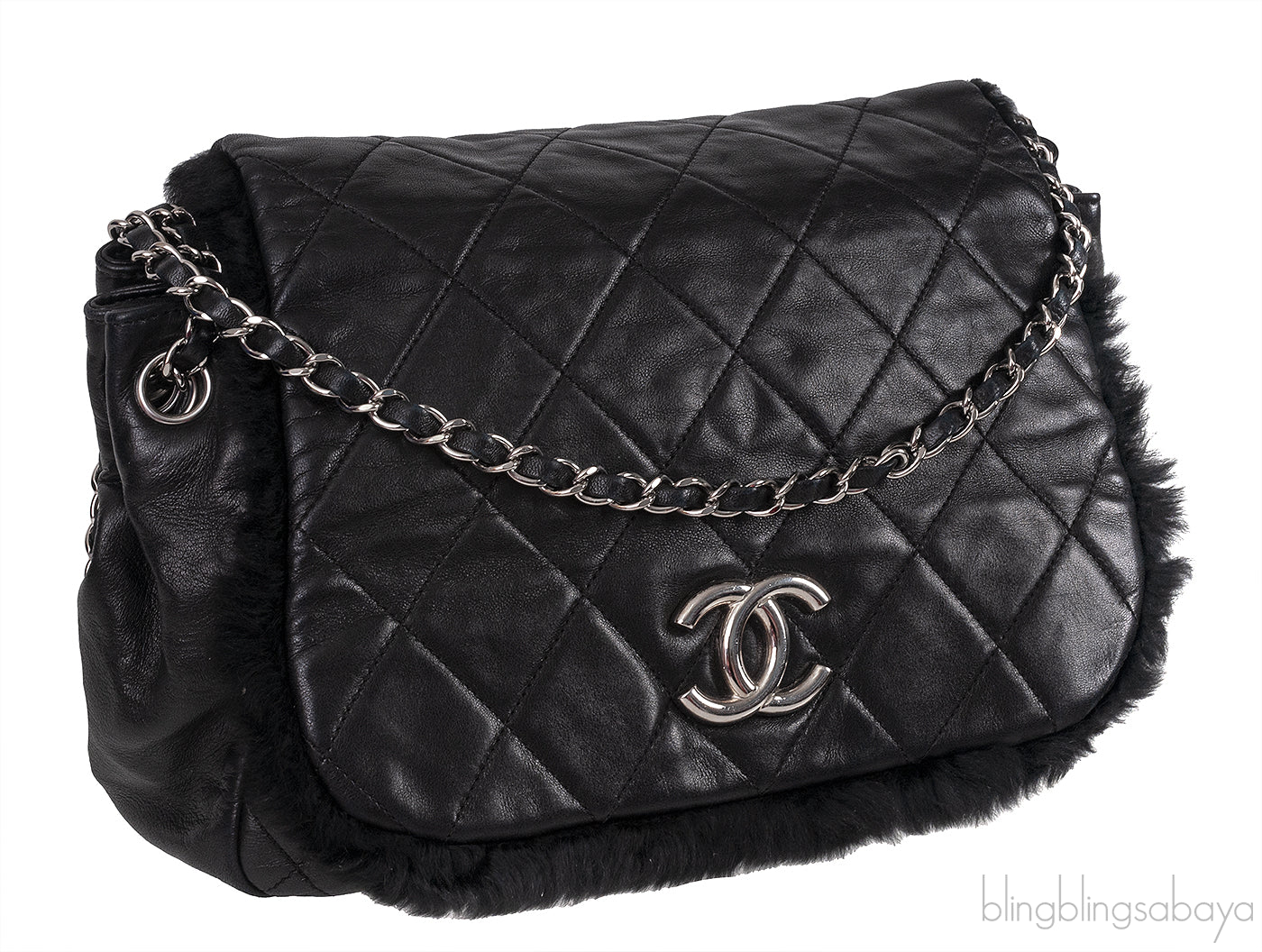 Black Quilted Rabbit Fur Bag