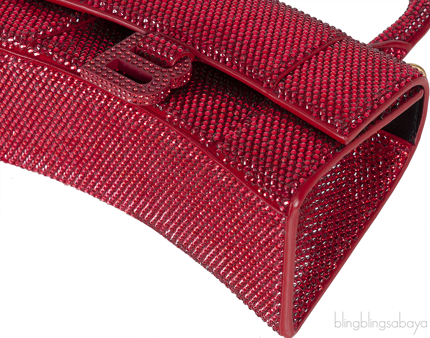 Hourglass XS Red Rhinestone Suede Calfskin