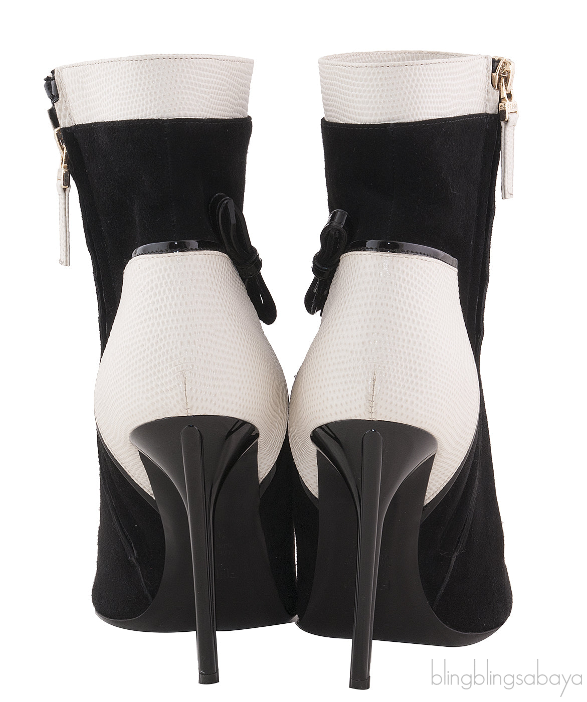 Black Suede Lizard Print Ankle Boots