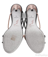 Rene Caovilla Pearl & Rose Gold Crystal Black Satin Sandals