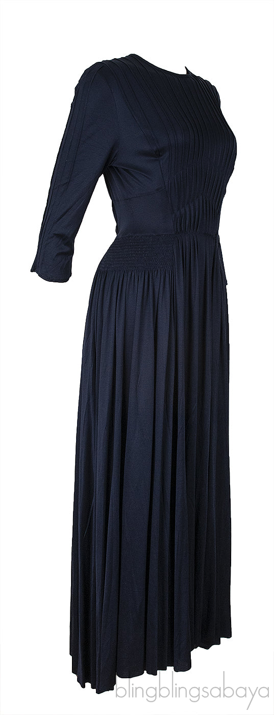 Blue Pleated Elastic Waist Dress