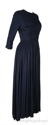Blue Pleated Elastic Waist Dress